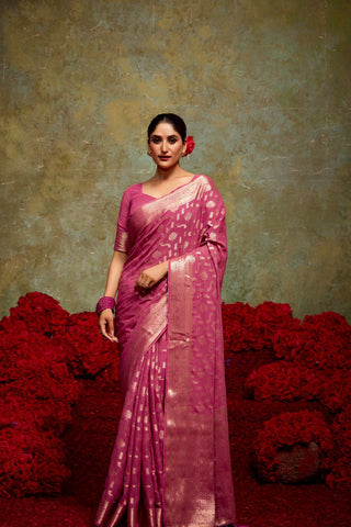 Onion Pink Georgette Silk Saree_Kumari Sarees