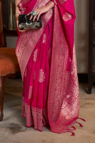 ONION PINK PURE GEOGETTE NYLON WEAVING SAREE