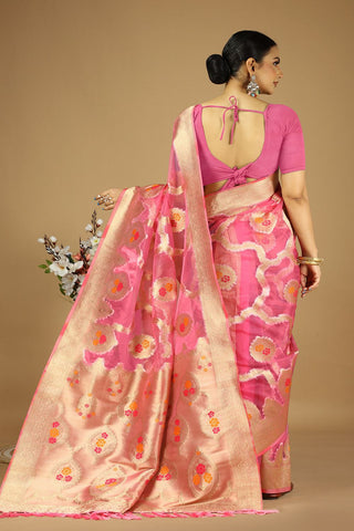 Onion Pink Soft Organza Silk Saree_Kumari Sarees