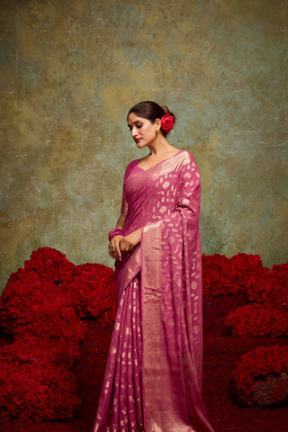 Onion Pink Georgette Silk Saree_Kumari Sarees
