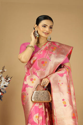 Onion Pink Soft Organza Silk Saree_Kumari Sarees