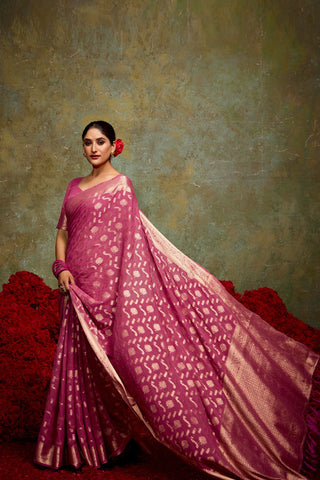Onion Pink Georgette Silk Saree_Kumari Sarees