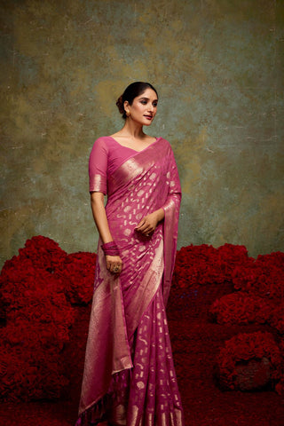 Onion Pink Georgette Silk Saree_Kumari Sarees