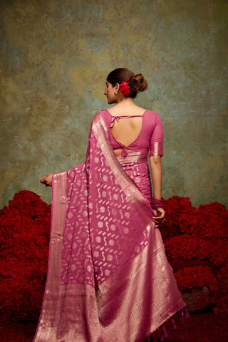Onion Pink Georgette Silk Saree_Kumari Sarees