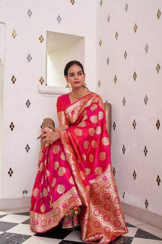 PINK PURE SATIN WEAVING SILK SAREE