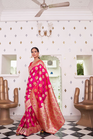 PINK PURE SATIN WEAVING SILK SAREE