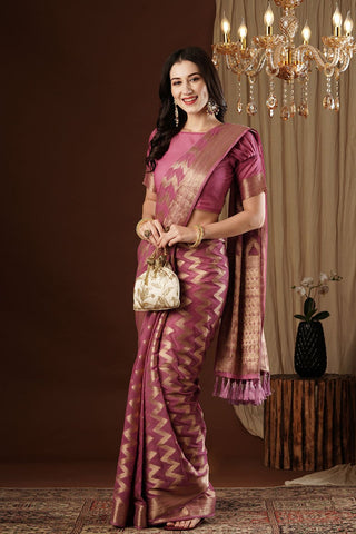 Onion Pink Georgette Silk Saree_Kumari Sarees