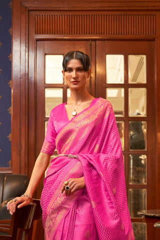 Onion Pink Pure Satin Weaving Silk Saree_Kumari Sarees