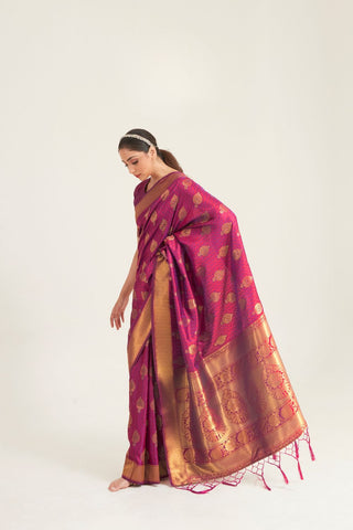 ONION PINK KANJEEVARAM HANDLOOM WEAVING SILK SAREE