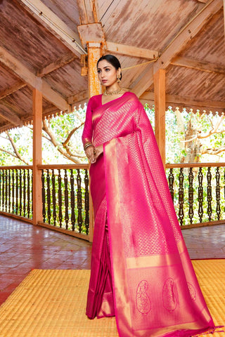 ONION PINK KANJEEVARAM HANDLOOM SILK SAREE 