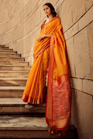 Orange Banarasi Patola Silk Saree