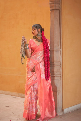 Orange Handloom Tussar Linen Saree_Kumari Sarees