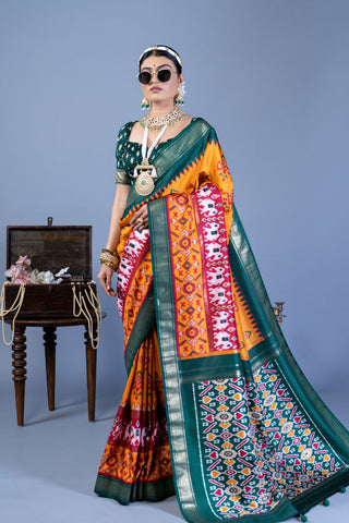 Orange Silk With Luxury Print And Glory Finish Saree_Kumari Sarees