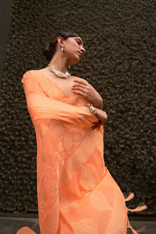 ORANGE NYLON CHINON TWO - TONE WEAVING SAREE