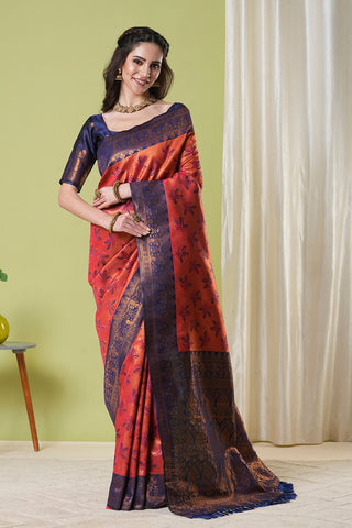 Orange Banarasi Silk Saree_Kumari Sarees