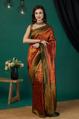 Orange Soft Kanjeevaram Silk Saree_Kumari Sarees