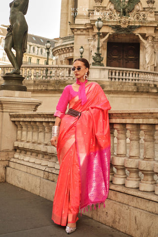 ORANGE HANDLOOM WEAVING SILK SAREE