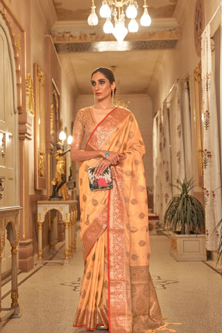 ORANGE HANDLOOM WEAVING SILK SAREE