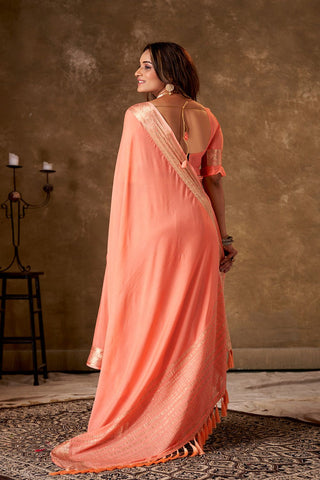 Orange Crepe Georgette Saree_Kumari Sarees