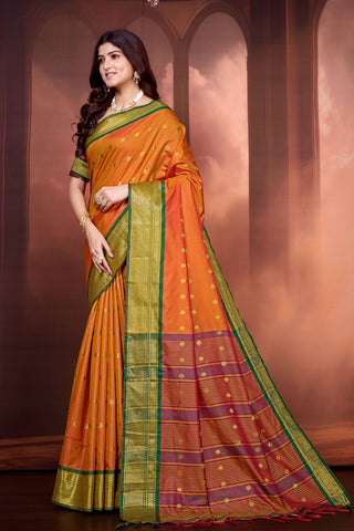 Orange Pure Aura South Soft Silk Pattu Saree_Kumari Sarees