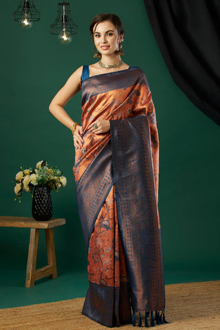 Orange Silk Handloom Weaving Saree_Kumari Sarees