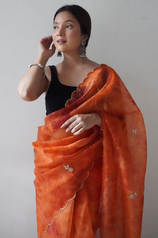 ORANGE ORGANZA SILK SAREE