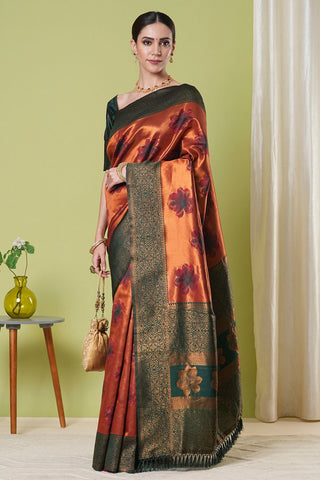Orange Banarasi Silk Saree_Kumari Sarees