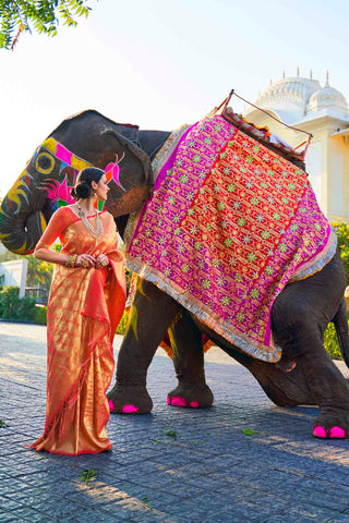 ORANGE KANJEEVARAM HANDLOOM SILK SAREE 