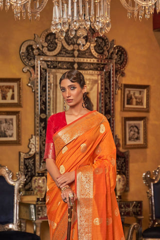 ORANGE TUSSAR SILK HANDLOOM WEAVING SAREE