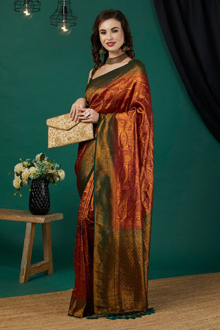 Orange Soft Kanjeevaram Silk Saree_Kumari Sarees