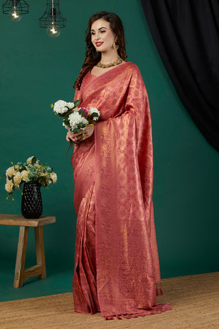 Orange And Gold-Toned Kanjeevaram Saree_Kumari Sarees