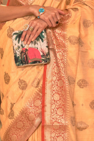 ORANGE HANDLOOM WEAVING SILK SAREE