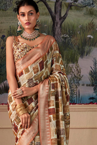 ORANGE HANDLOOM TUSSAR WITH DIGITAL PRINT SAREE