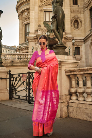 ORANGE HANDLOOM WEAVING SILK SAREE