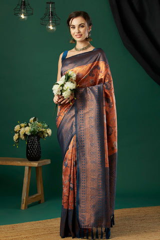 Orange Silk Handloom Weaving Saree_Kumari Sarees