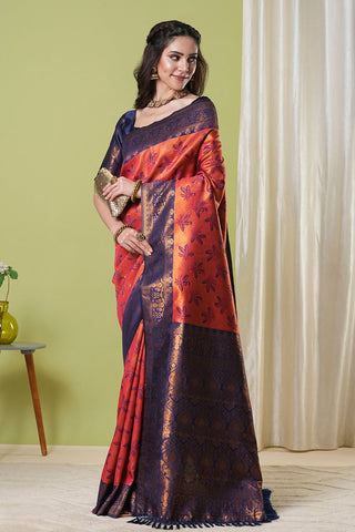 Orange Banarasi Silk Saree_Kumari Sarees
