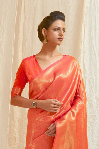 ORANGE KANJEEVARAM HANDLOOM SILK SAREE 