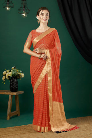 Orange Chiffon Silk Saree_Kumari Sarees
