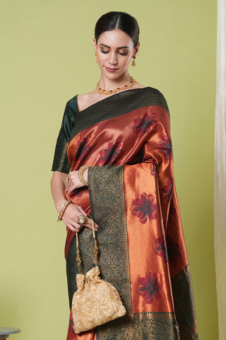 Orange Banarasi Silk Saree_Kumari Sarees
