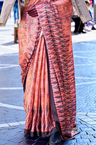 ORANGE DIGITAL PRINT SATIN CREPE SAREE