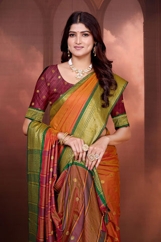 Orange Pure Aura South Soft Silk Pattu Saree_Kumari Sarees