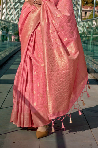 Orange Katan Silk Handloom Weaving Saree