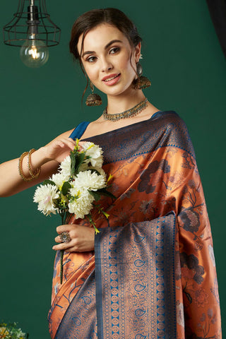 Orange Silk Handloom Weaving Saree_Kumari Sarees
