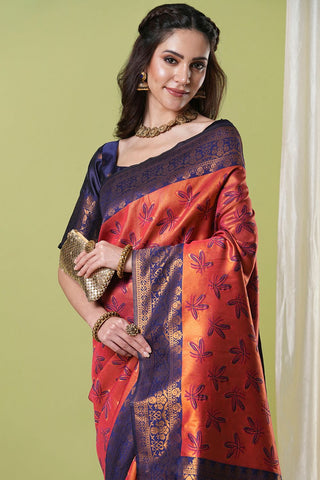 Orange Banarasi Silk Saree_Kumari Sarees