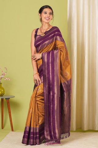 Orange Banarasi Silk Saree_Kumari Sarees