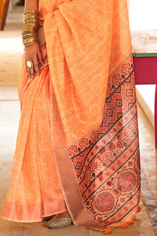 Orange Handloom Tussar Silk Saree_Kumari Sarees