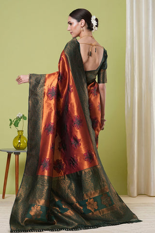 Orange Banarasi Silk Saree_Kumari Sarees