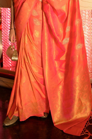 ORANGE HANDLOOM WEAVING SILK SAREE