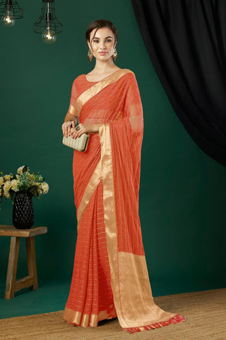 Orange Chiffon Silk Saree_Kumari Sarees