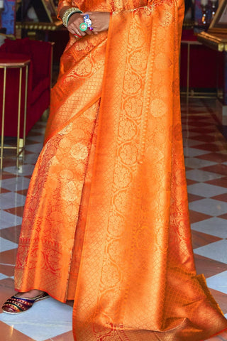 Orange Handloom Weaving Saree_Kumari Sarees